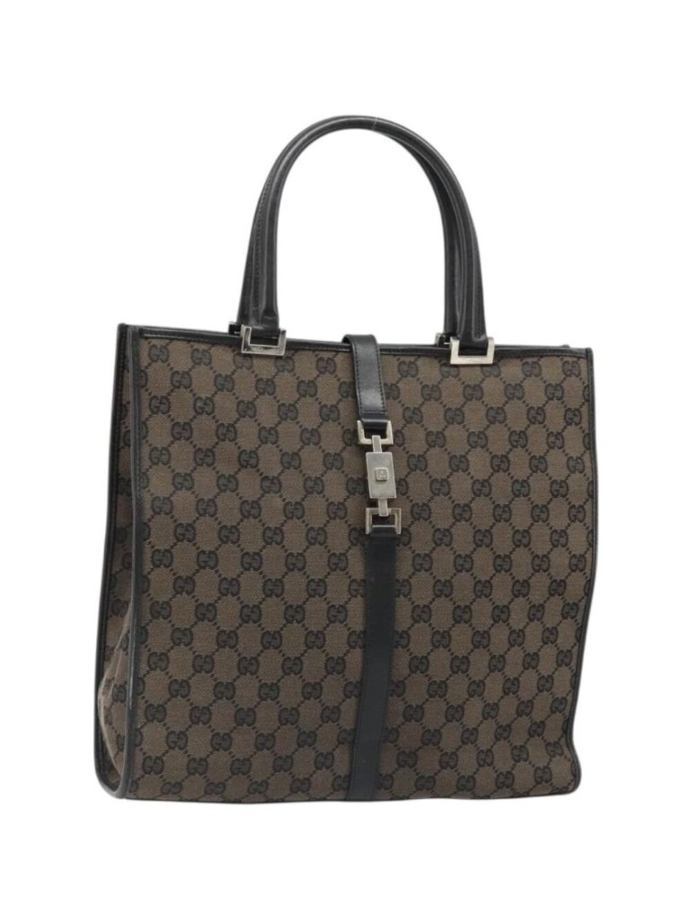 GUCCI GG Canvas Jackie Tote Bag Dark Brown Silver 002 1064 3444